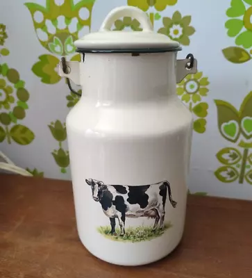 Vintage Style Enamel Milk Churn Cream Cow Design With Lid (Cr) • £20