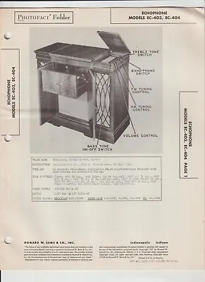 1947 ECHOPHONE Models EC-403 EC-404 Phono/Radio SAMS Photo Service Manual  A7 • $9.95