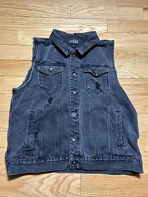 Rude Mens Black Denim Punk Metal Rock N Roll Vest Size XL Grunge Distressed • $29.99