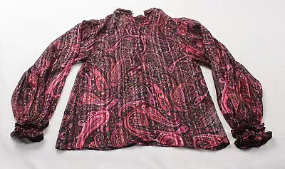 Mango Women's Sheer Mock Neck Paisley Print Blouse AK1 Pink Size Small/US 4 NWT • $12.99