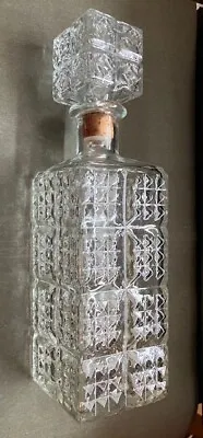 Vintage -  Glass Diamond Pattern  11  Decanter - Whiskey Bottle • $15.99