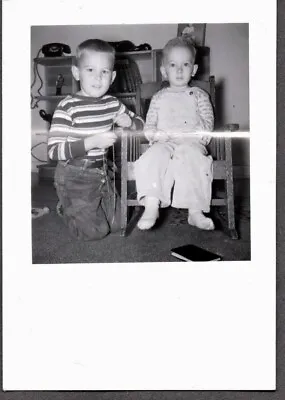 Vintage Photograph 1940-50's Boys Rocking Chair Telephone Toy Fashion Old Photo • $6