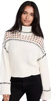 $117.16 • Buy Staud Lillian Ivory & Navy  Trim Open Knit Top Ribbed Jumper Size M Rrp £260