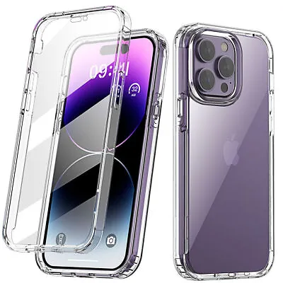 Full Body Clear Hybrid Shockproof 360 Case For IPhone 14 15 Pro Max 13 12 11 8 7 • £4.99