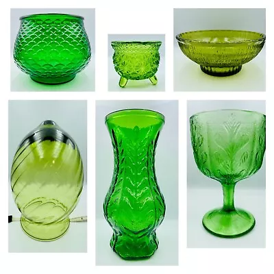 Green Glass Vase: Goblet Rose Bowl Tall Vase Shade • $11.99