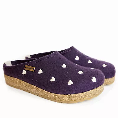 Haflinger Sweetheart Lavander Women's Slippers Wool Hearts • $104