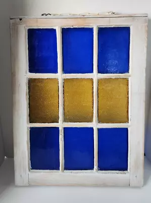 Vintage Window Sash 6 Pane Colored Textured Glass 23  X 18  • $185