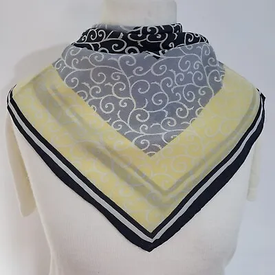 Vintage Neckerchief Scarf Pure 100% Silk Yellow Blue Rolled Edge 20  Square  • £12.50