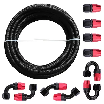 16FT 3/8 6AN Fuel Line Hose Kits Steel Nylon Braided Oil Swivel Hose End Fitting • $42.99