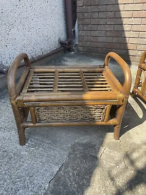 £30 • Buy Vintage Mid Century Bohemian Thick Bamboo Cane Rattan Boho Stool Seat Footstool