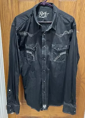 Rock 47 By Wrangler Men’s Size XL Black Pearl Snap Shirt Embroidered Western • $29.99