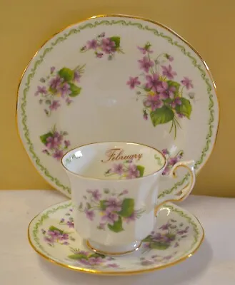 Queens Flower The Month February Violets Tea / Coffee Cup & Saucer & Plate • £12