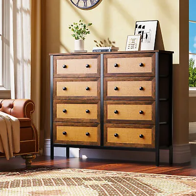 Chest Of Drawers Rattan Woven Dresser With 8-Drawer Bedroom Storage Organizer • $125.39