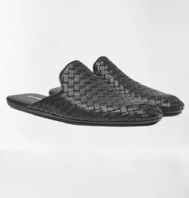 Men's Shoes Handmade Leather Black Woven Chittai Mat Mules Moccasin Shoe • £139.99