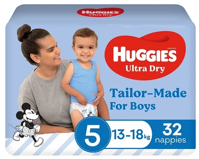 $24.49 • Buy Huggies Ultra Dry Nappies Boy Size 5 (13-18kg) 32 Count