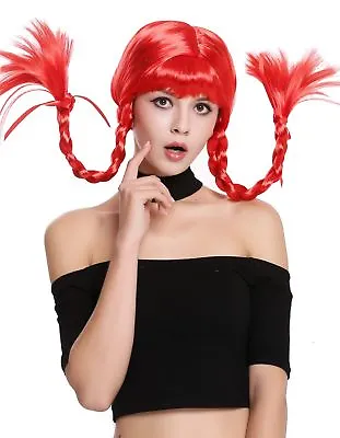 Wig Ladies Carnival Naughty Hussy Lolita Steife Braided Pigtails Fringe Red • £8.66