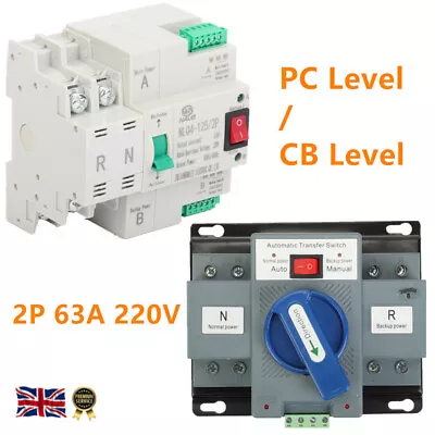 £23.30 • Buy 2P 63A 220V Transfer Switch Dual Power Switch PC Level/CB Level Auto/Manual UK
