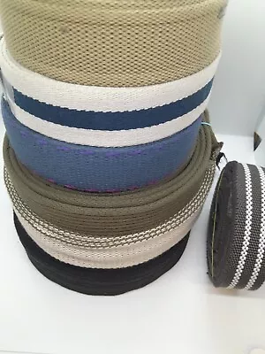 Cotton Reinforced Canvas Webbing Strap Tape Diy Bag Belt • £4.19