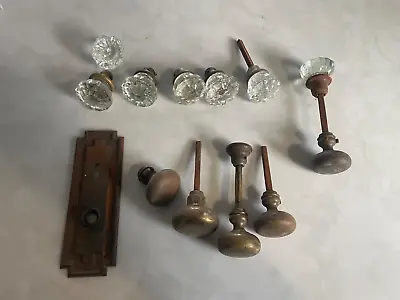Vintage Lot Of 1920's Door & Gate Hardware Glass And Brass Knobs Iron Gate Hinge • $69.99