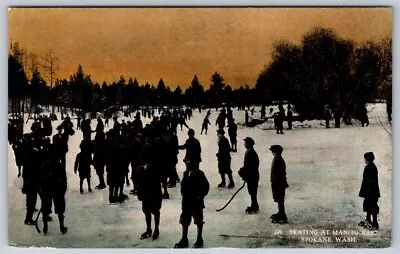 Ice Skaters At Manito Park Boys Rink Hockey Sticks Spokane WA C1910 Postcard VTG • $13.99