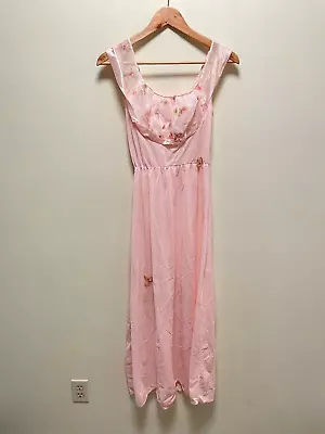 Vintage Womens Maxi Dress Small Pink Floral Embroidered Princess Coquette Y2K • $39.88