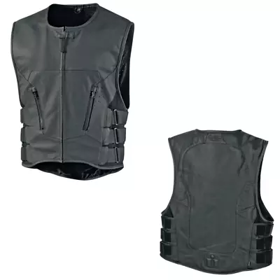 New Icon Regulator D30 Stripped Street Motorcycle Black Leather Vest - Pick Size • $180