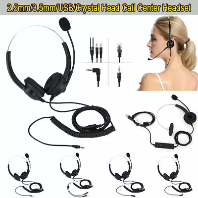 Call Center Headset Telephone Corded Wired Microphone Office Head Phone RJ11 MIC • £9.58