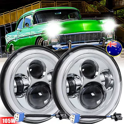 Pair 7 Inch Round LED Hi/Lo Beam Headlights Chrome For Ford F100 F150 F250 Truck • $50.98
