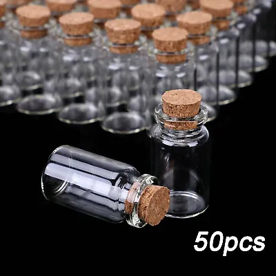 50x Clear Glass Bottles With Cork Stoppers Mini Small Vials Wedding Message Jars • £9.99