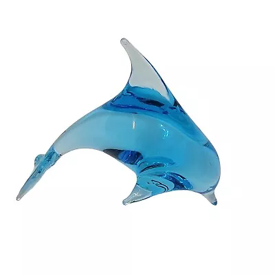 Vintage Murano Light Teal Blue Swimming Dolphin Whale 6  • $39.98