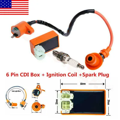 Racing CDI Box 6 Pin+Ignition Coil & Spark Plug For GY6 50-150cc Moped Scooter • $10.54