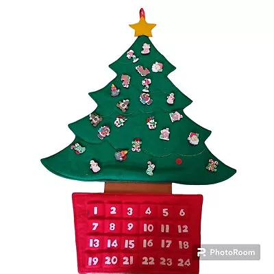 Vintage Christmas Tree Advent Calendar Count Down Fabric Quilted Felt Hanging • $40