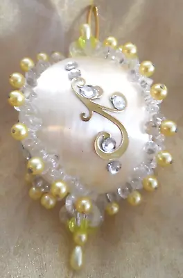 Vintage Beaded Ornament -  HANDMADE WHITE SATIN BALL W/RHINESTONES PEARL & TRIM • $4.99