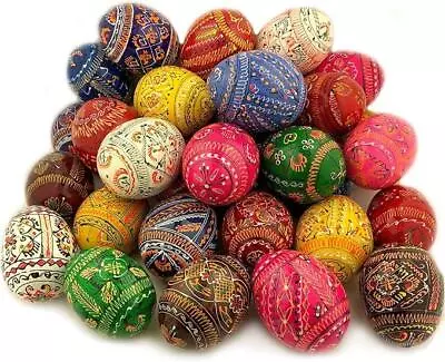 100 Pack Assorted Hand Painted Wooden Pysanky Egg Easter Eggs For Decor 2 5/8 In • $489.88