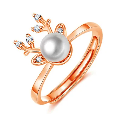 Pearl Elk Adjustable Ring 925 Sterling Silver Womens Girl Jewellery Love Gift UK • $4.10