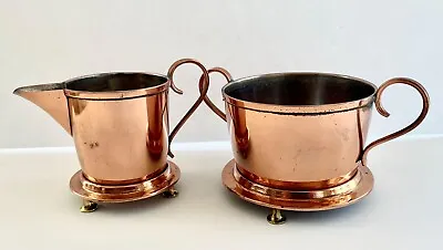 Vintage Copper Creamer And Sugar Set And Stands 4 Pieces • $25