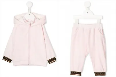 NWT NEW Fendi Baby Girls Pink Velvet 2pc Tracksuit Set BUH016 BUF019 12m 18m 24m • $299