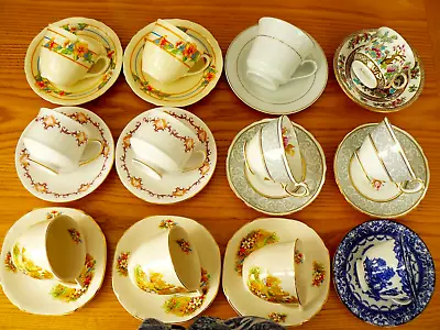 12 X VINTAGE MISMATCHED CUPS AND SAUCERS JOB LOT WEDDINGS/BULK CROCKERY • £26