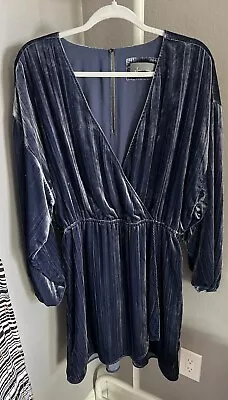 Anthropologie SIZE LARGE L Velvet Faux Wrap Navy Blue V Neck Dress • $18.88