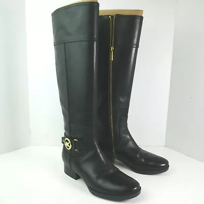 Michael Kors Size 5M Harland Riding Boots Leather Wide Shaft  Color Black NEW • $67.82