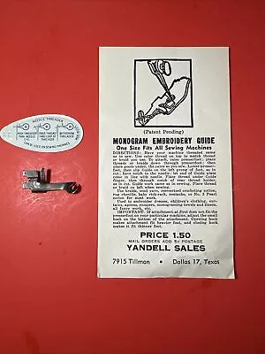 VTG Yandell Sales Monogram Embroidery Guide Braider Fits All Sewing Machines • $10.95