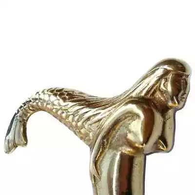 Antique/Vintage Style Heavy Brass Mermaid Cane Wood Shaft Wooden Walking Stick • $39.60