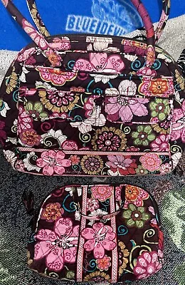 Vera Bradley Mod Pink Floral Large Tote Bag & Matching Makeup Bag • $16.99