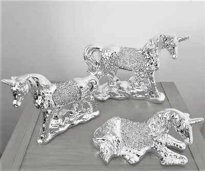 3 Piece CRUSHED UNICORN Set Crystal Diamond New Ornament Bling Mille Sparkle UK • £24.99