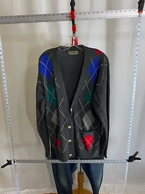 VTG Robert Stock 1990's Cardigan SWEATER Argyle Large L  • $14.44