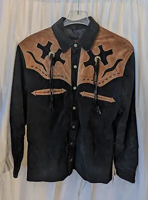 NWT 3B West By Tansmith Mens Suede Leather Fring Jacket Size Large Black Brown • $99.95