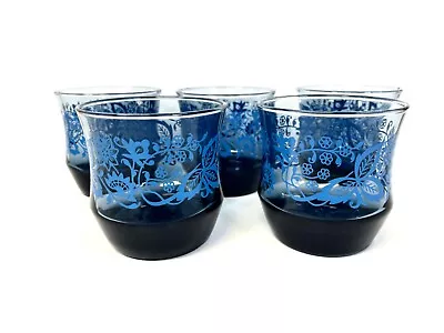 Set 5 Vintage Libbey Glass Blue Onion Lowball Juice Glasses • $29.99