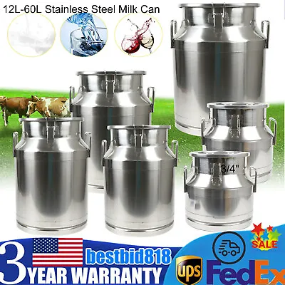 12-60L Stainless Steel Milk Can Wine Pail Bucket Oil Milk Tote Jug With Seal Lid • $114