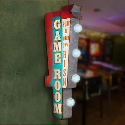 Vintage Retro GAME ROOM Sign Double-Sided 3-D Old-Fashioned LED Lighted Marquee • $80.60