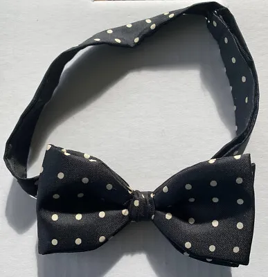 Vintage Black Polka Dot Silk Bow Tie Van Buck • £22